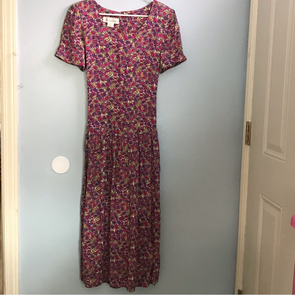 Vintage All Week Long Modest Cottagecore Floral Dress Cotton 80s SZ 10 Y2K